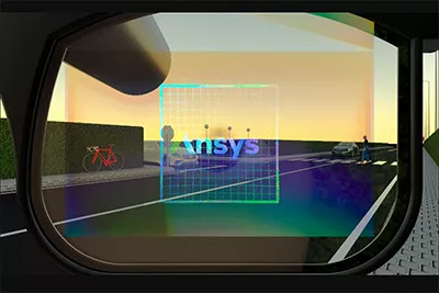 speos-product-page-capabilities-human-vision-vr-2 AR/VR用途の視覚シミュレーション。視界に重畳される表示を人間の視覚モデルを用いて評価した例