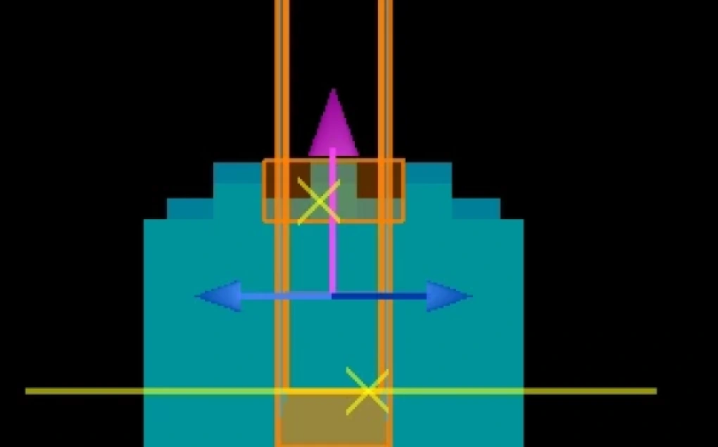 Resonant bio-sensor grating FDTD model FDTD model of a resonant biosensor grating, showing the grating cross-section with the source and the reflection and transmission monitors in place