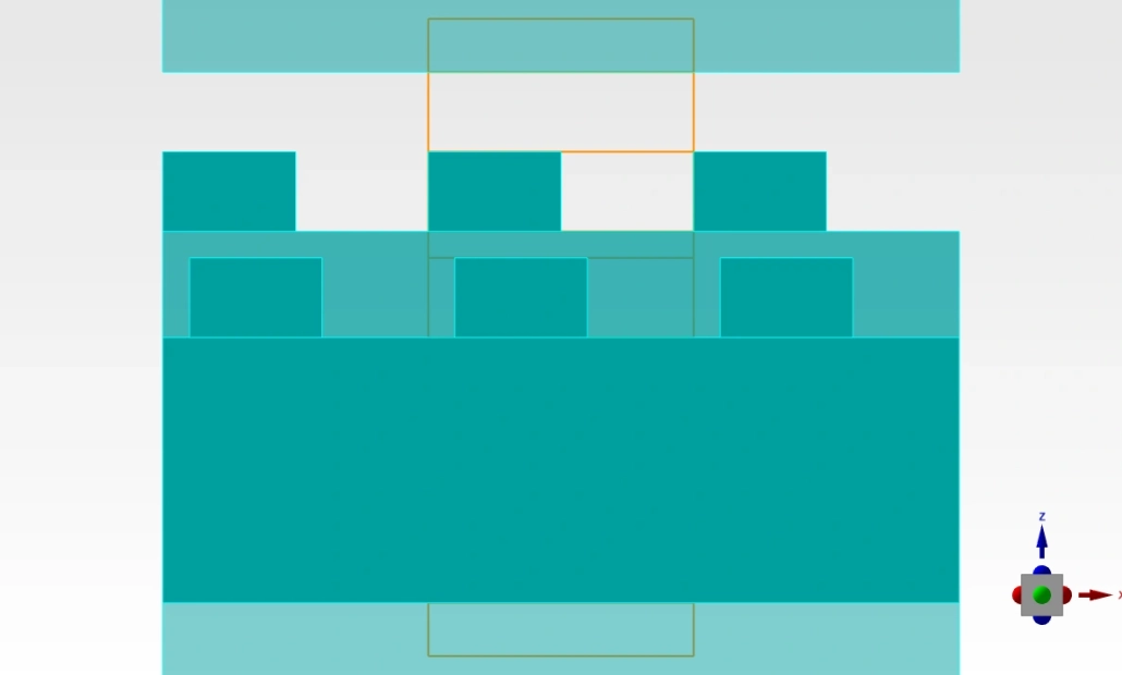 Diffraction-based overlay metrology target Cross-section of a diffraction-based overlay metrology target, showing the stacked grating structure and the unit cell region used in the RCWA analysis