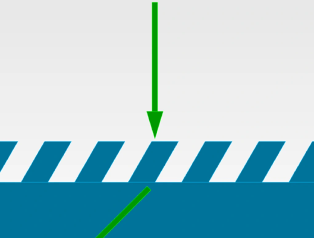 Surface relief grating for AR (RCWA) RCWA model of a surface-relief diffraction grating for AR/VR, showing the slanted grating together with the incident light and the light diffracted into the substrate